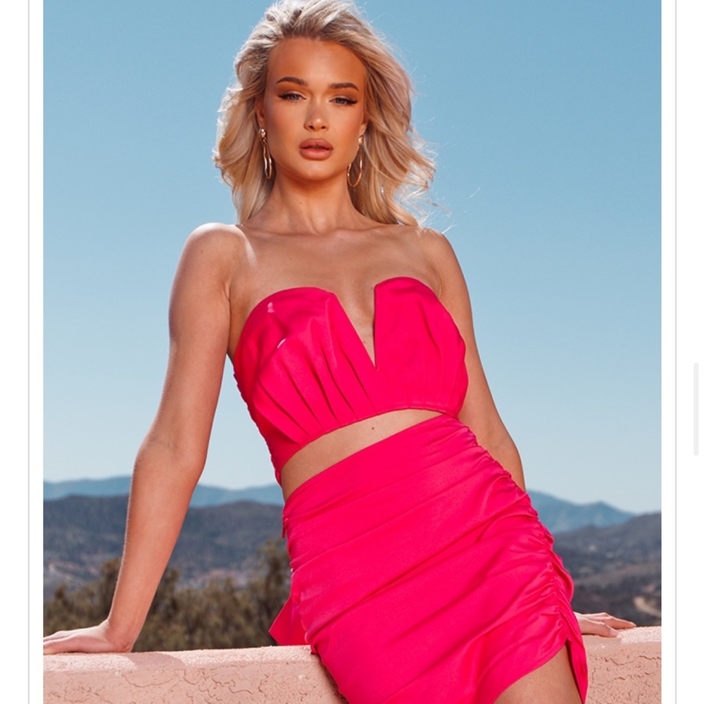 PLT Bright Pink Woven Ruched Bust Detail Corset Top